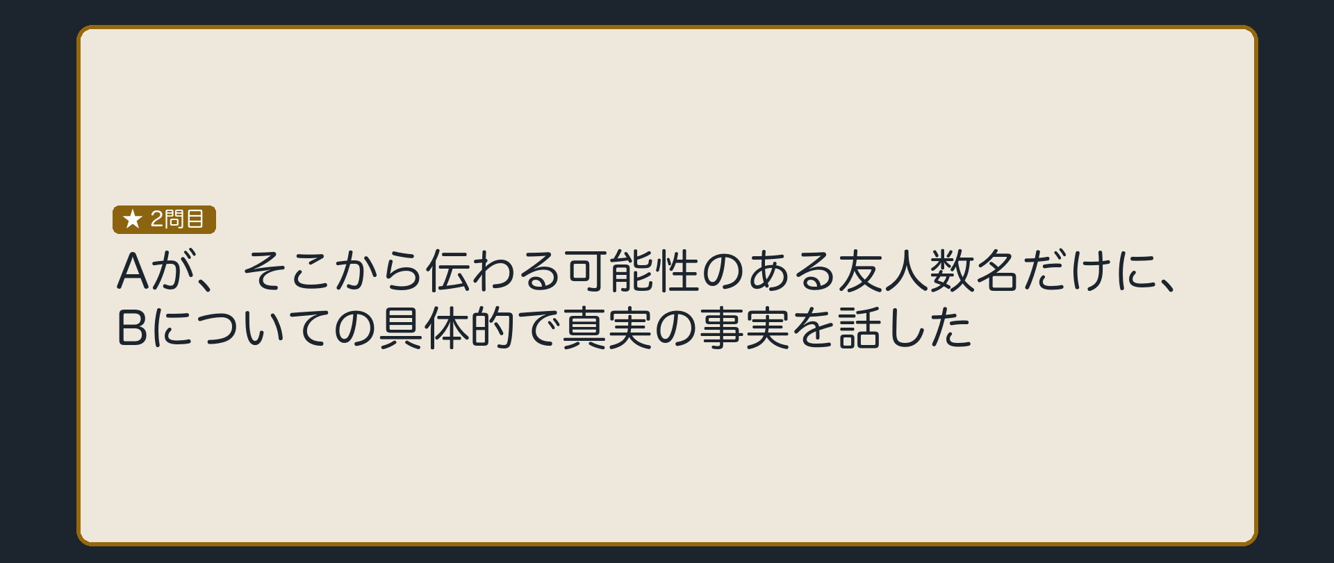 Aが、ほかへ伝わりうる友人数名にだけ、Bについての本当の事実を話した
