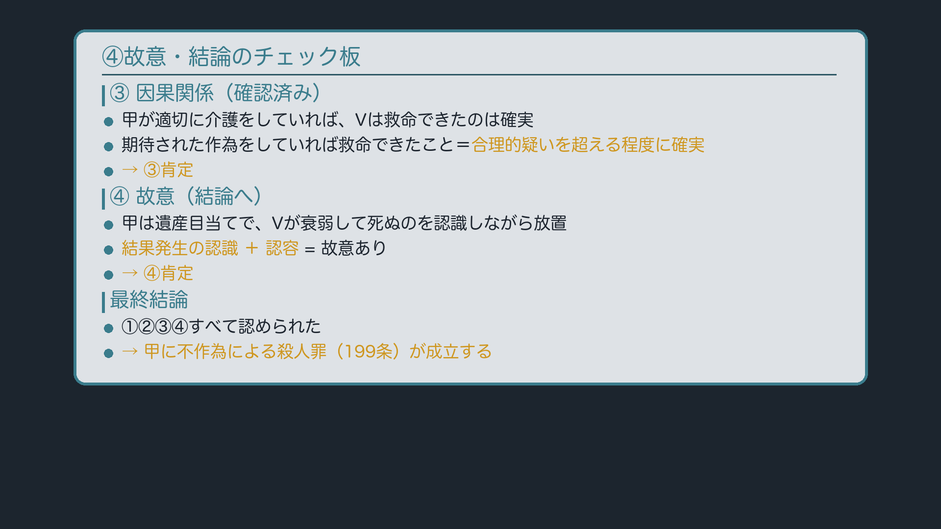 ④故意・結論のチェック板
