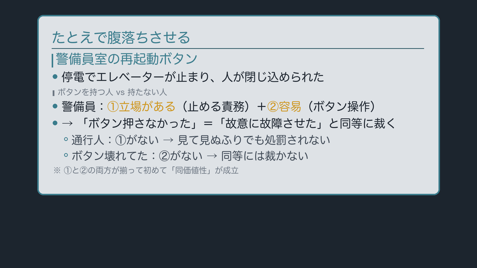警備員室のエレベーター再起動ボタンのたとえ