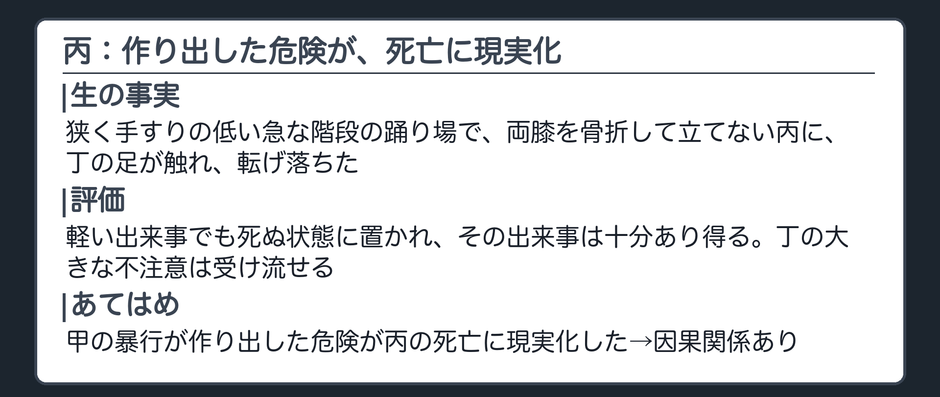 丙：作り出した危険が、死亡に現実化