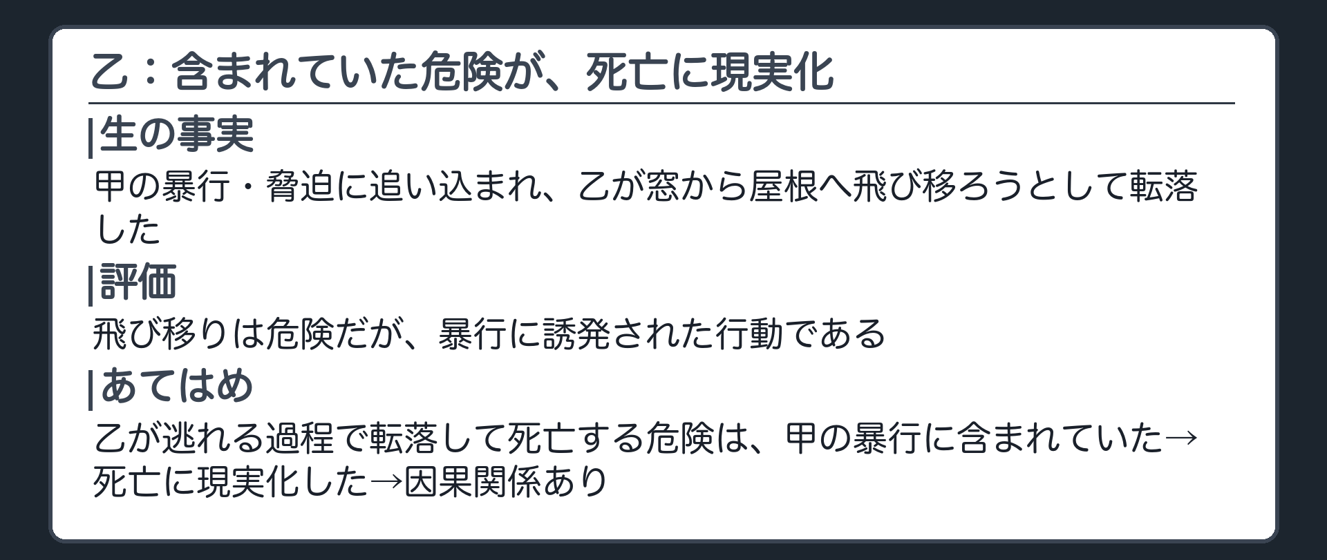 乙：含まれていた危険が、死亡に現実化