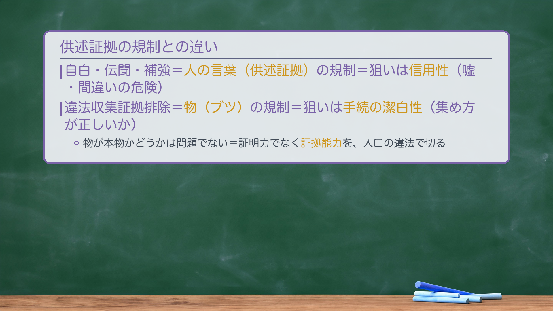 対比：自白・伝聞・補強 vs 違法収集証拠