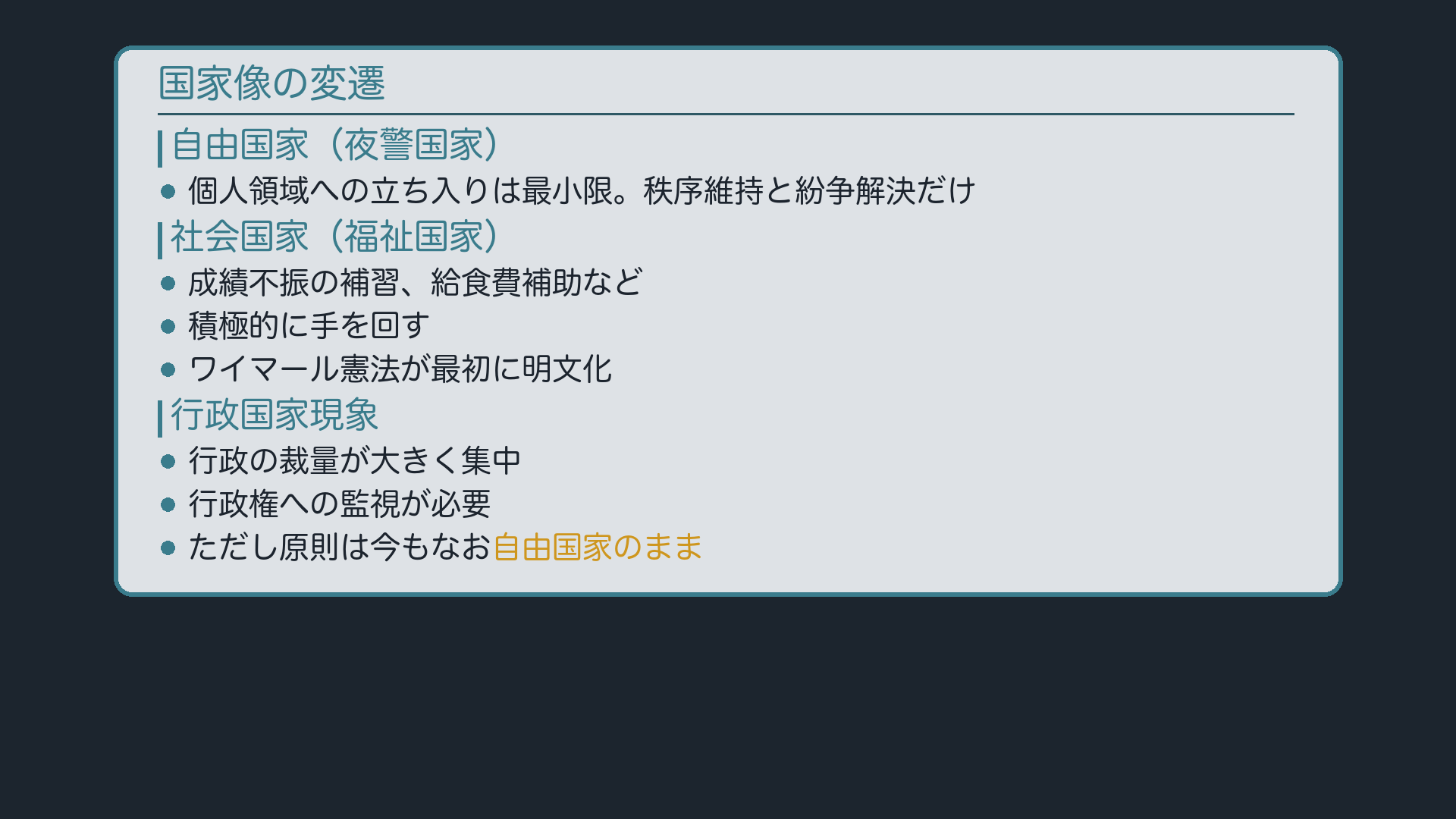 国家像の変遷(自由国家→社会国家→行政国家現象・3段)