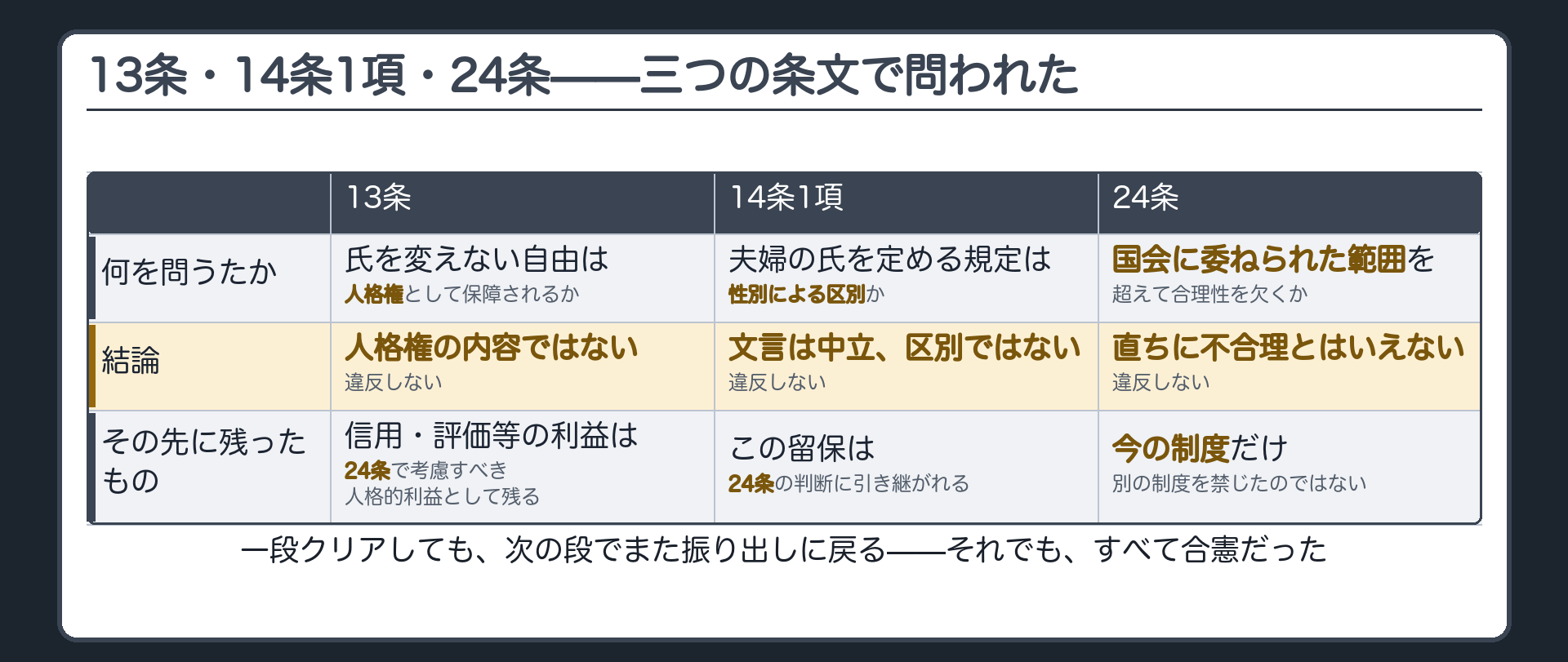 13条・14条1項・24条の判断の対比(何を問うたか・結論・その先に残ったもの)