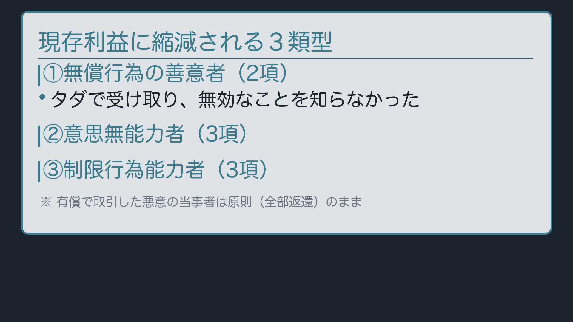 現存利益に縮減される3類型