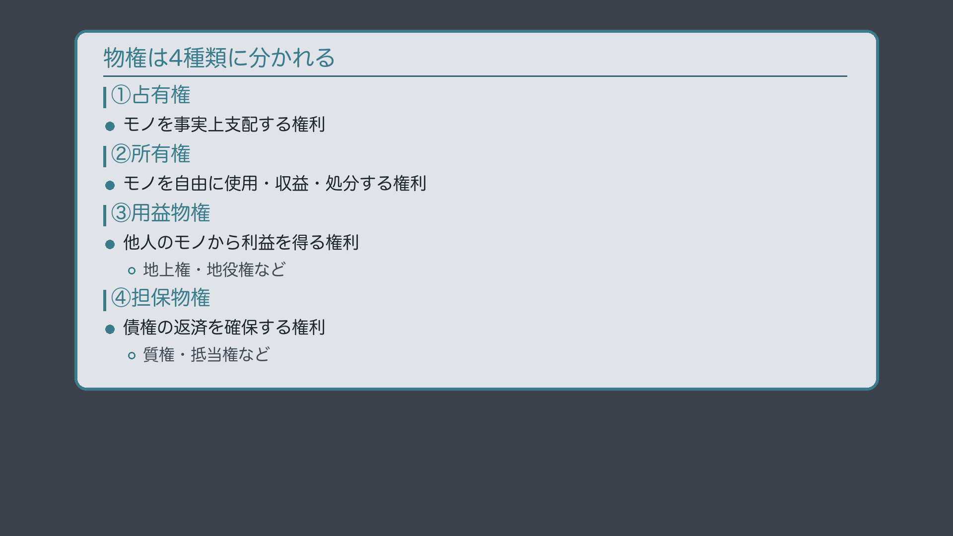 物権4分類の一覧