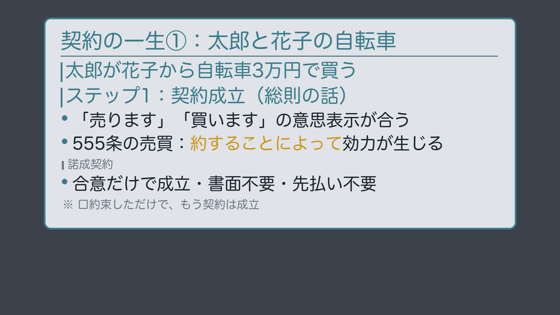 契約の一生:太郎と花子の自転車