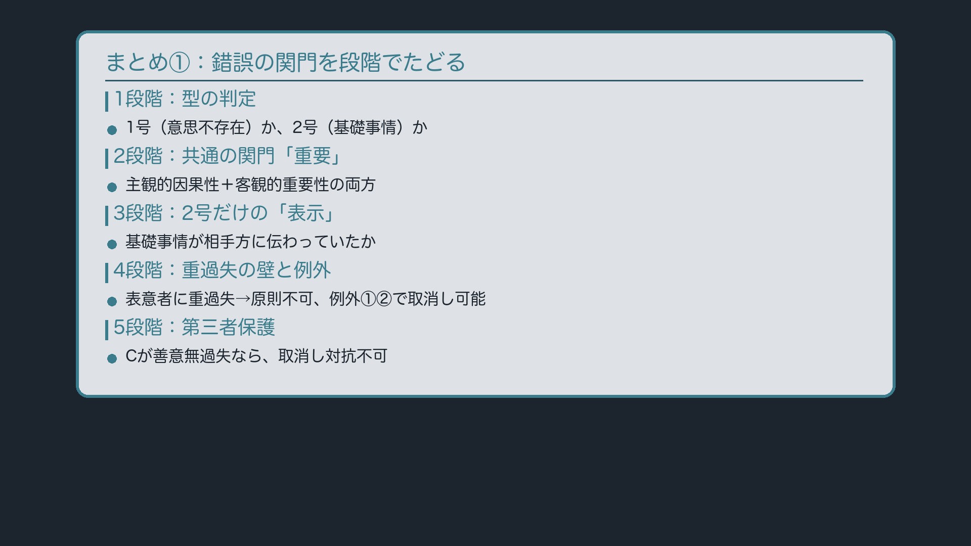 まとめ①:錯誤の関門を段階でたどる