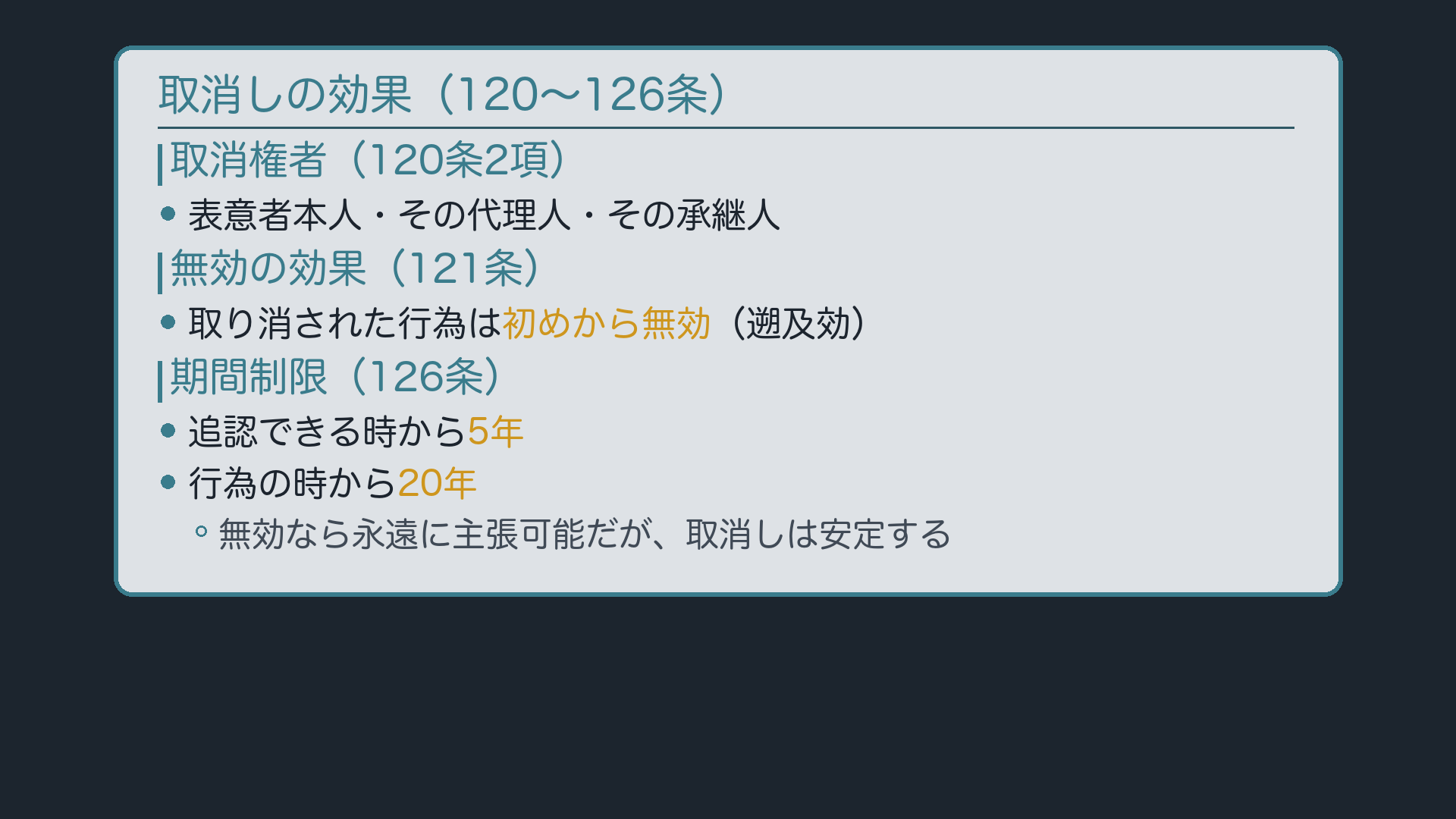 取消しの効果:取消権者・遡及効・期間制限(120条2項・121条・126条)