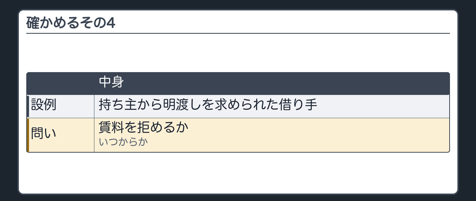 確かめるその4。持ち主から明渡しを求められた借り手は、賃料を拒めるか。いつからか。