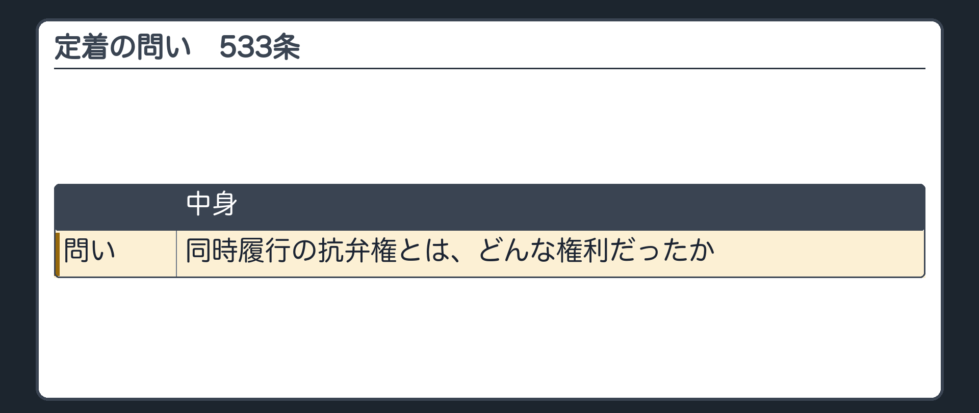定着の問い（533条）。同時履行の抗弁権とは、どんな権利だったか。