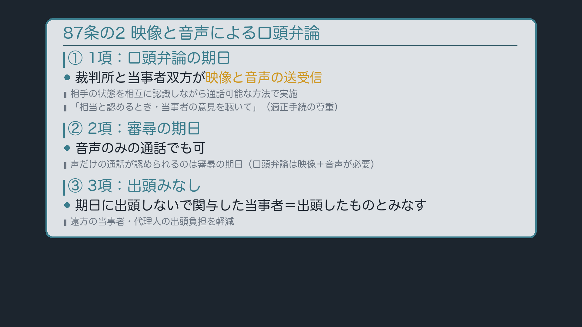87条の2——映像と音声による口頭弁論