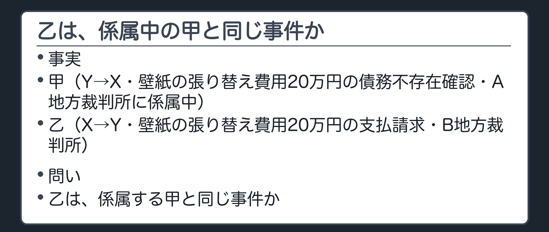 乙は、係属中の甲と同じ事件か