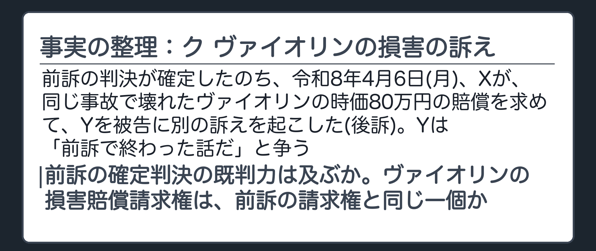 事実の整理：ク ヴァイオリンの損害の訴え